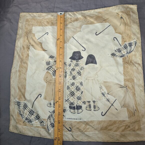 Authentic Vintage Burberry London Silk Scarf Handkerchief - Umbrella Check Scene - Picture 8 of 9